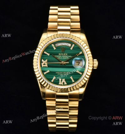 Swiss Replica Rolex Daydate Malachite CS 3255 Watch with Diamond Roman markers